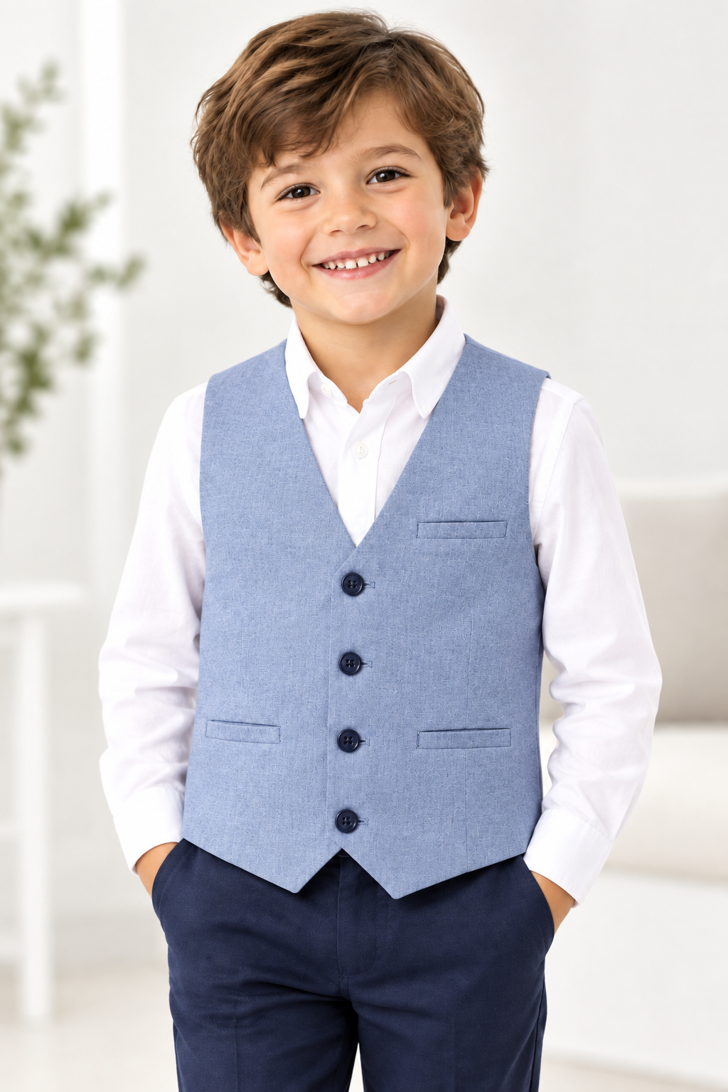 Boys Pale Blue Waistcoat - Clean Collar