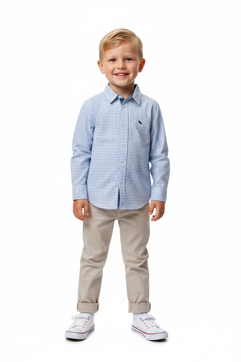 Boys Plain Light Blue Shirt on Model