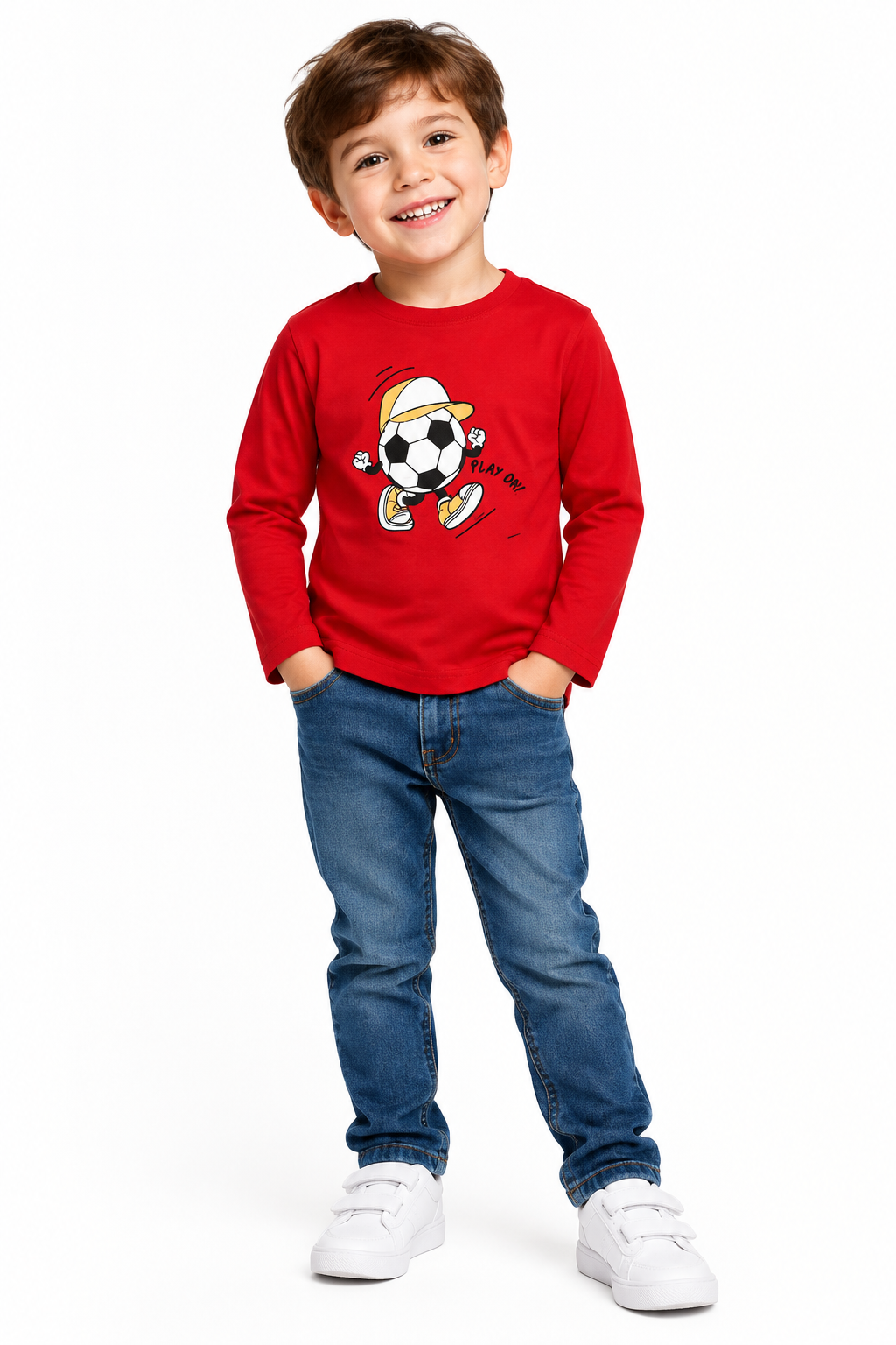 Boys red t-shirt on model