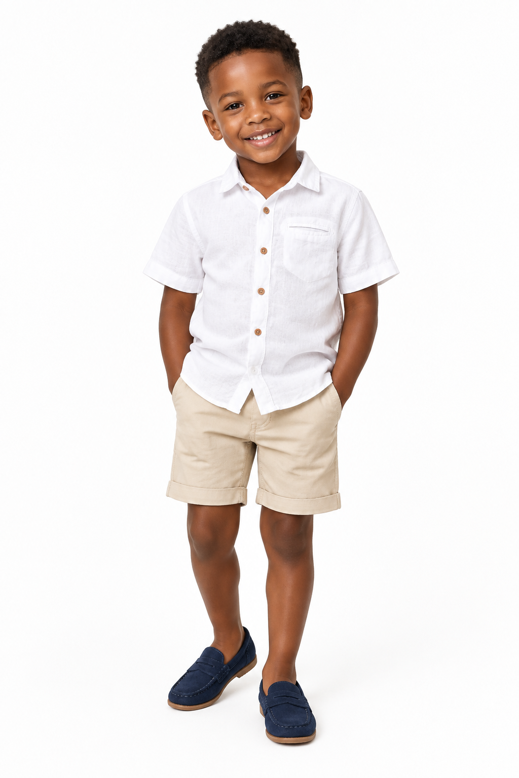 Boys White Linen Shirt on Model of Colour