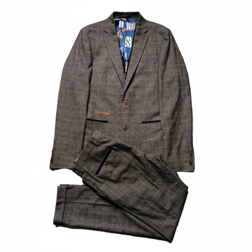 Brown Check Suit Stacked Flat Lay