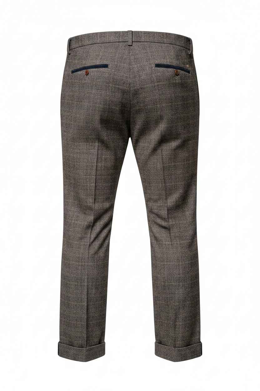 Brown Check Trousers Full Length Back
