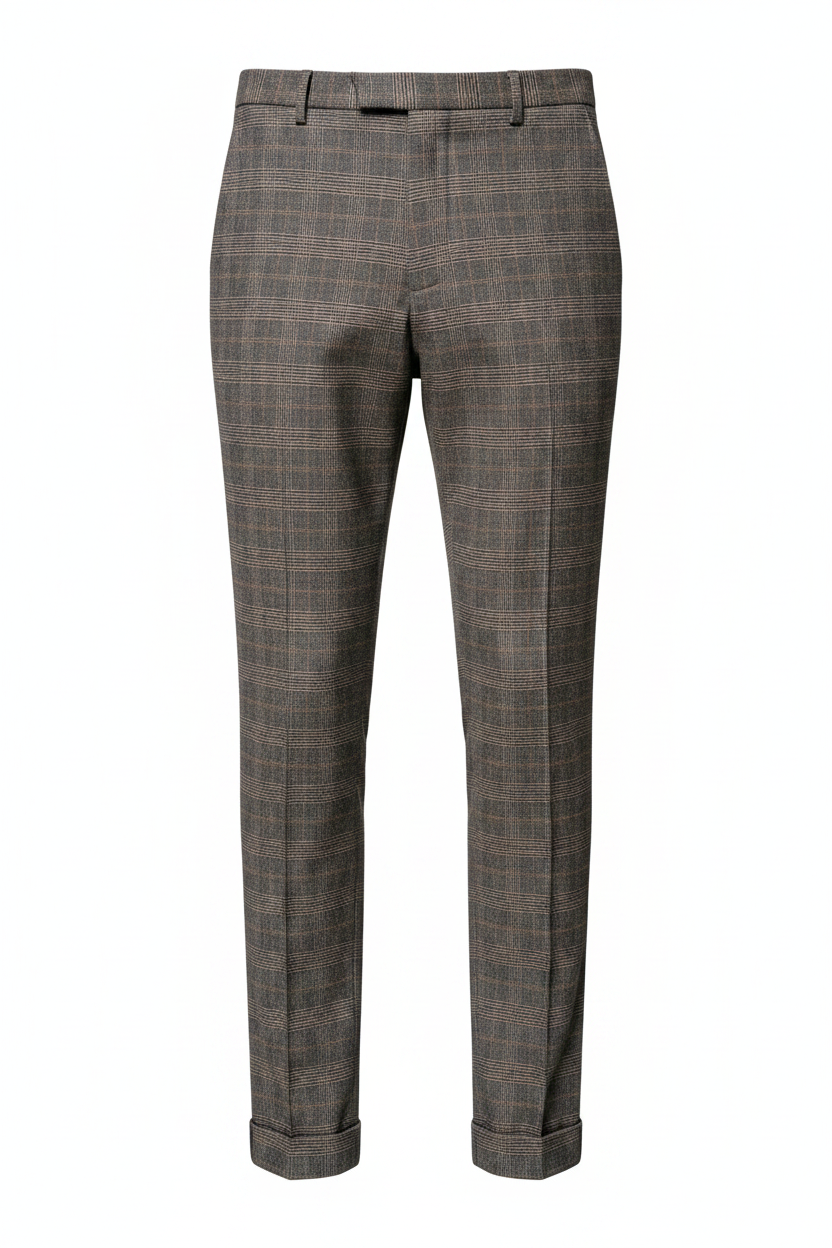 Brown Check Trousers Full Length Front