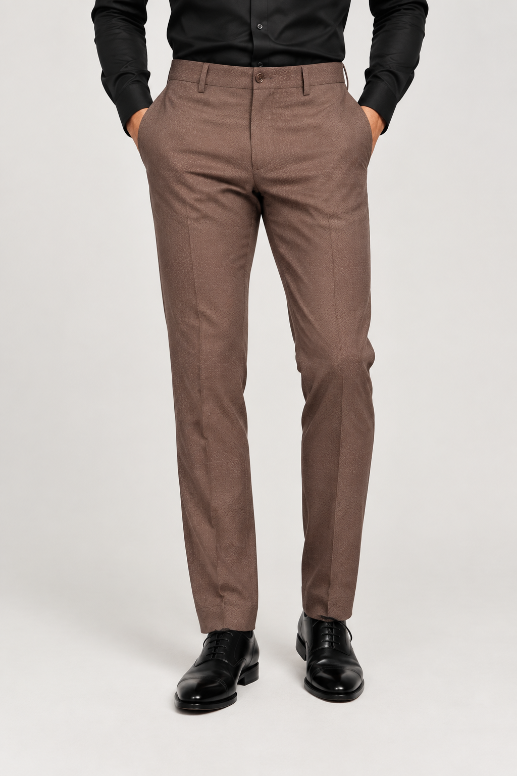 Brown Tailored Trousers with Black Shirt