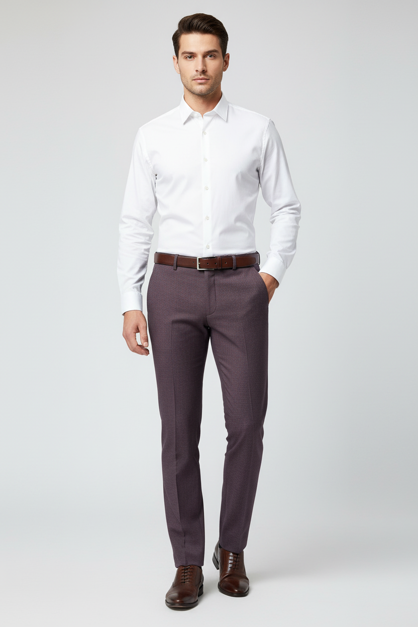 Burgundy Slim Fit Trousers Model
