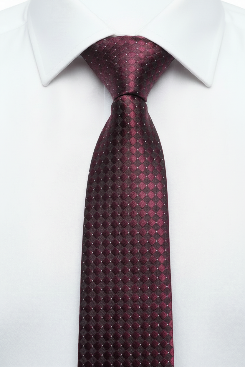 Burgundy Tie on White Shirt - No Branding
