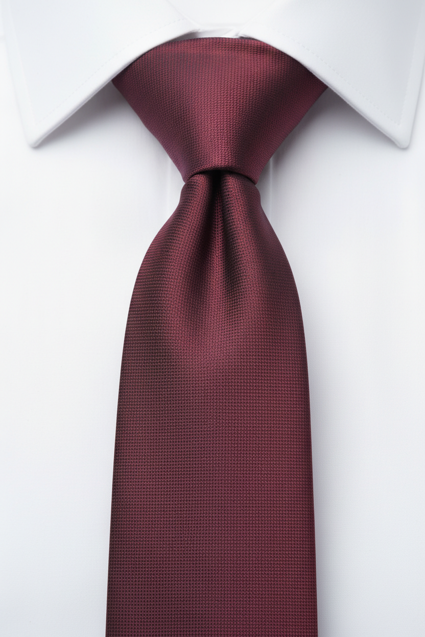 Burgundy Tie on White Shirt