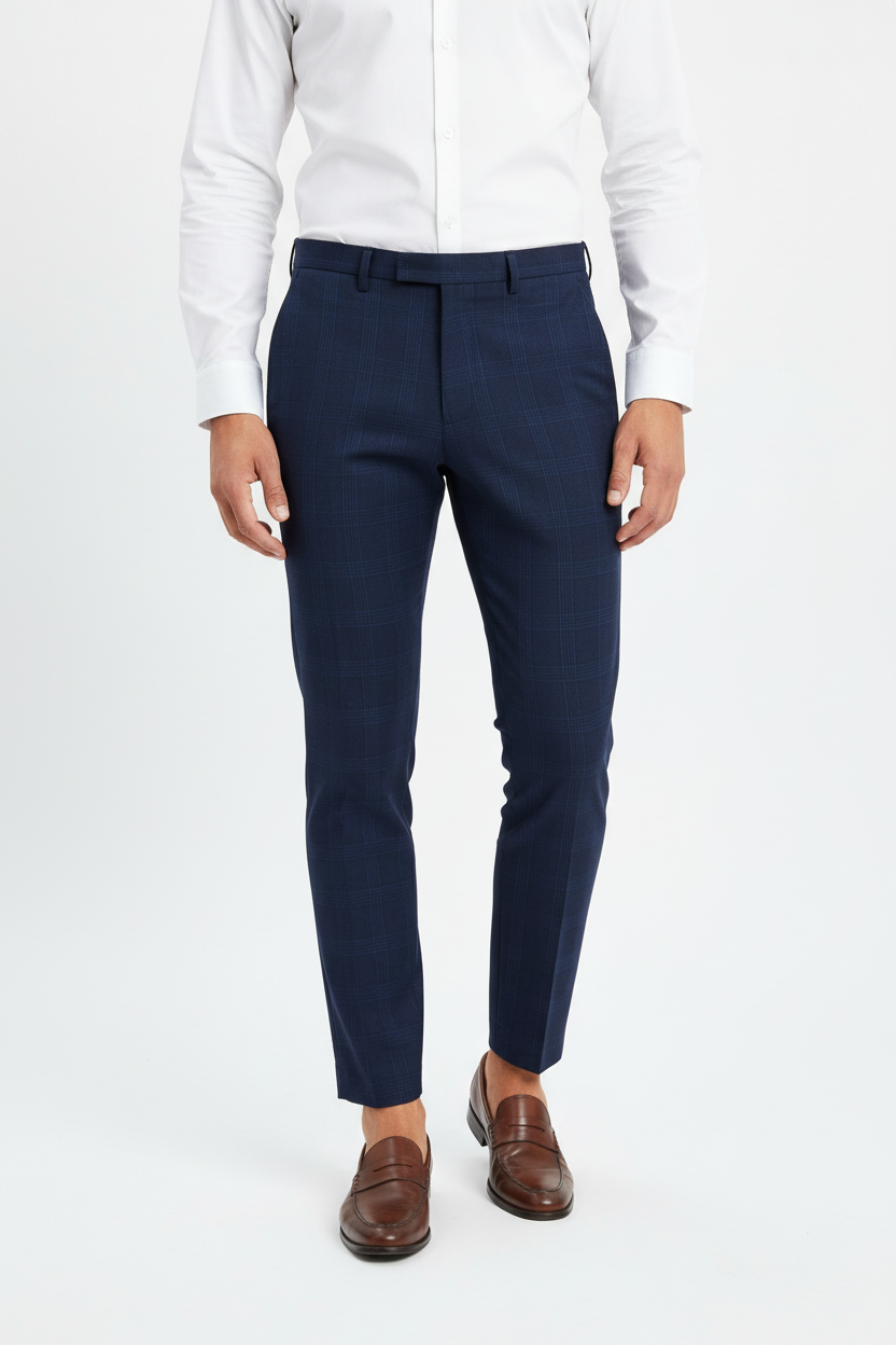 Burton Navy Check Crop Trouser - Model Shot