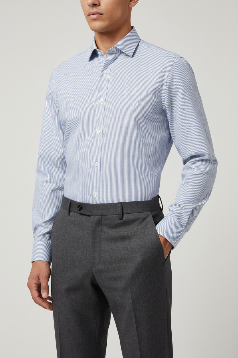 Men Burton blue white stripe formal shirt, medium