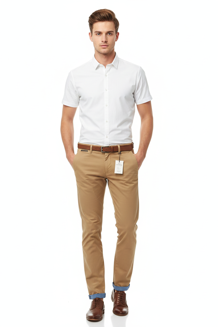 Camel Chinos on Model