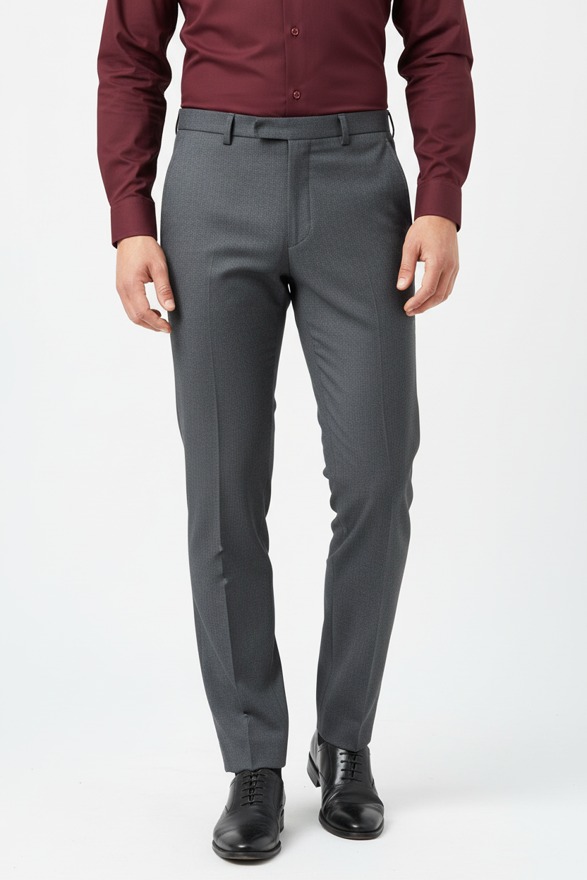Dark Grey Trousers - Burgundy Shirt Waist Down