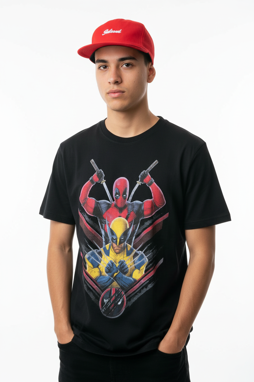 Deadpool Graphic Tee - Red Cap Head to Waist