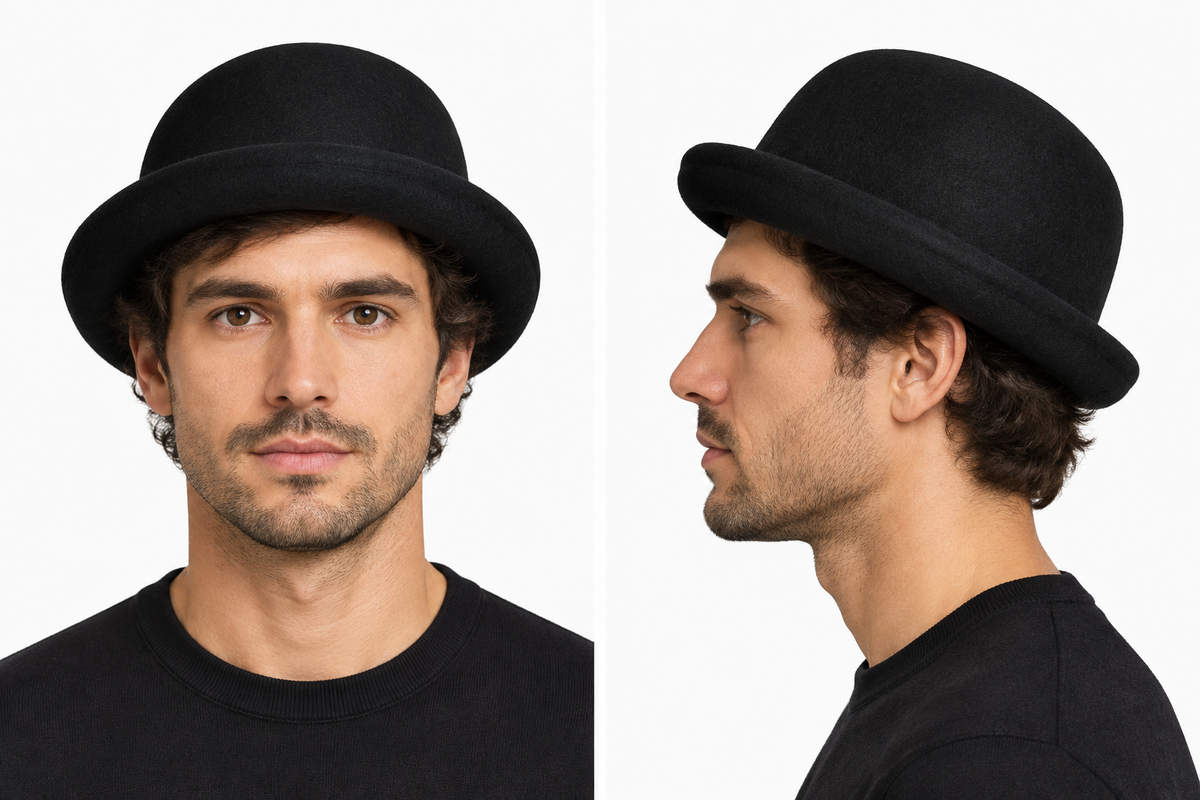 Front and side views of a model wearing the black H&M hat
