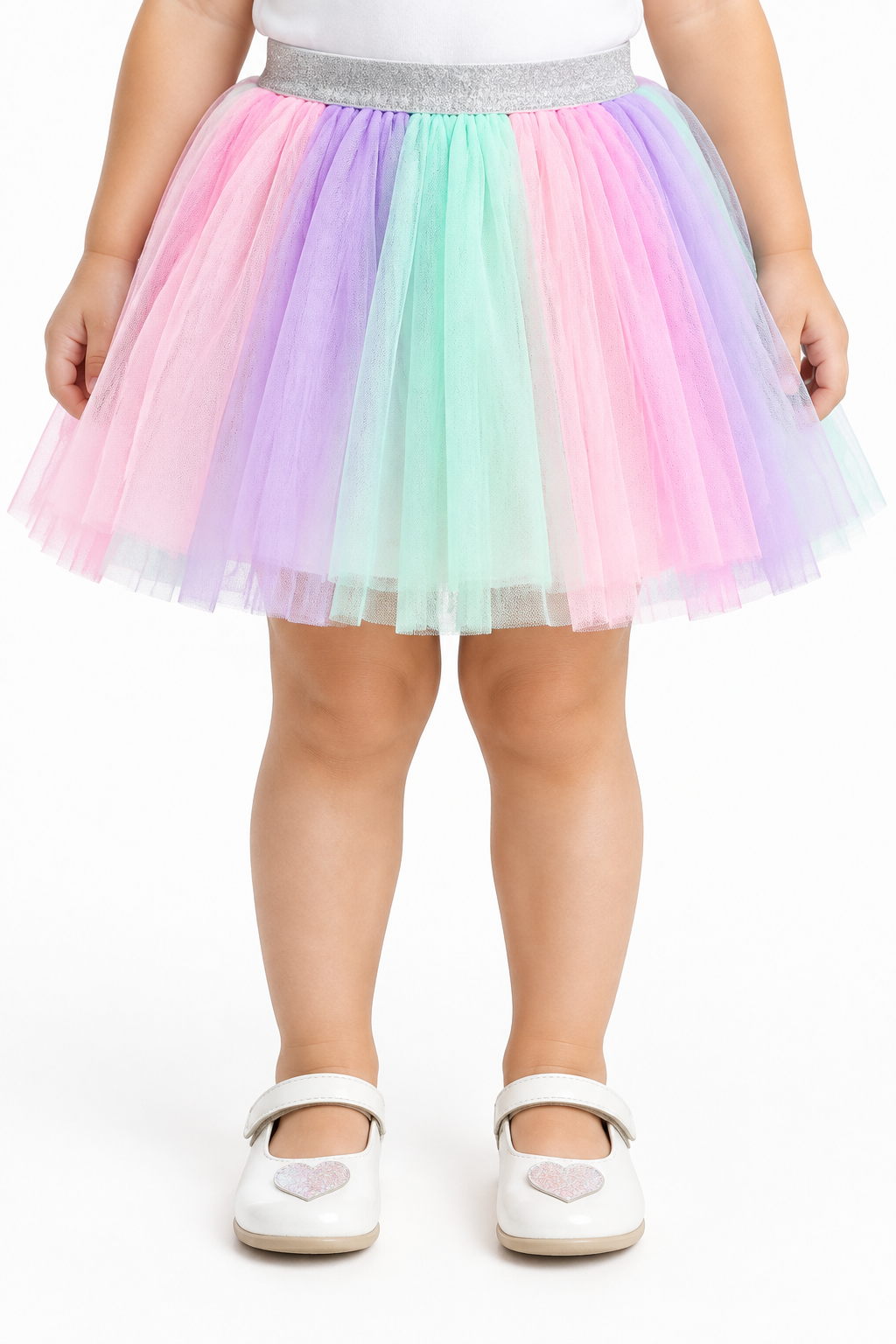 Girl in pastel tutu skirt, waist to feet