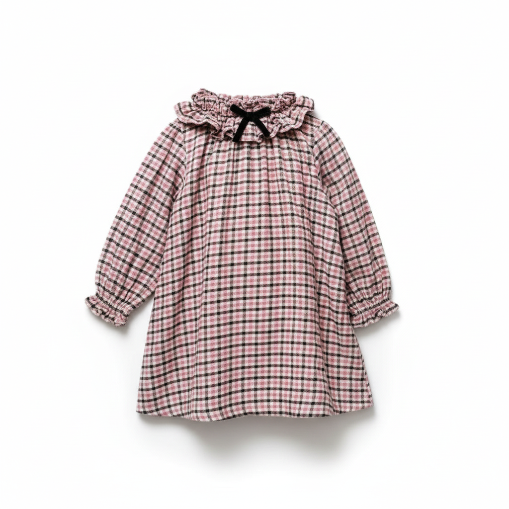 Girls Beige Mix Check Dress - Refined