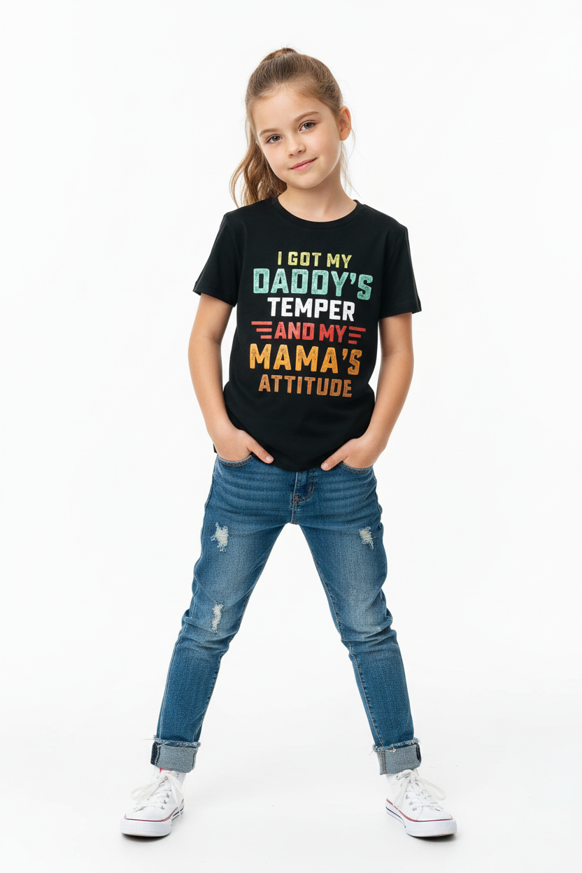 Girls Black Graphic T-Shirt Model Shot
