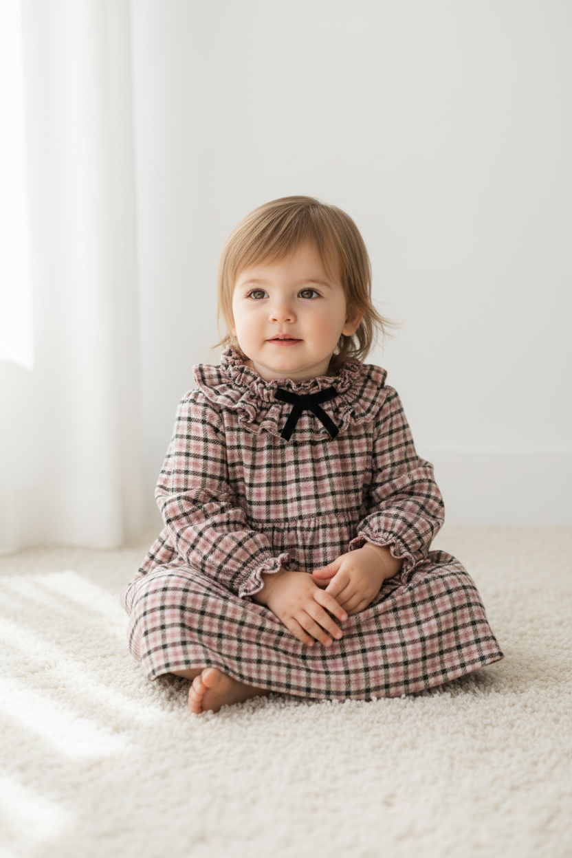 Girls Check Dress on Model