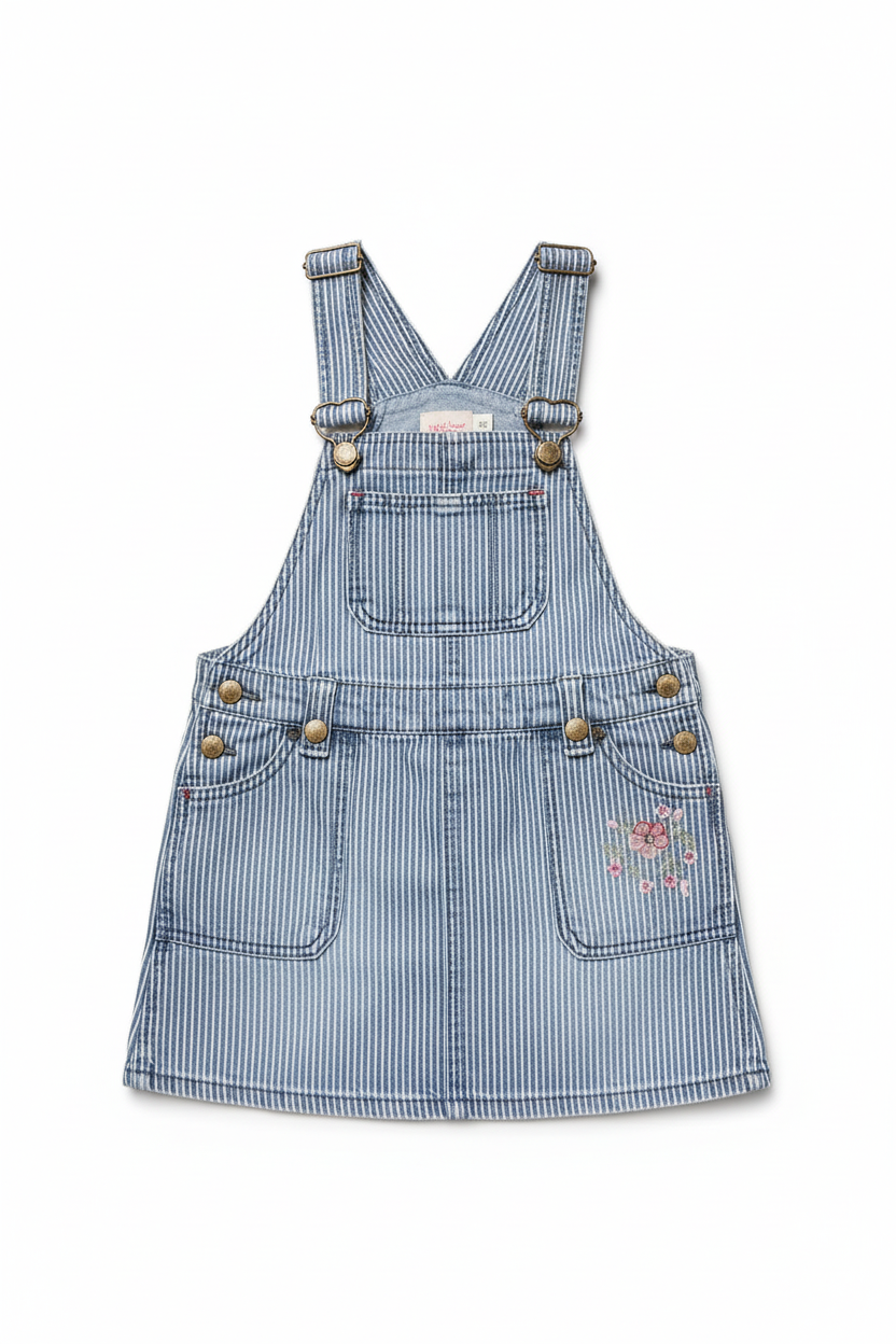 Girls Denim Pinafore Dress – Refined Flat Lay