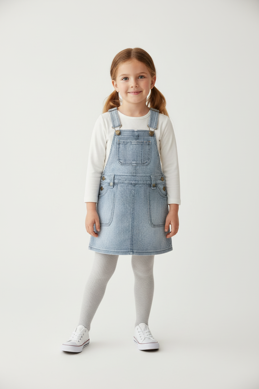 Girls Denim Pinafore on White Background