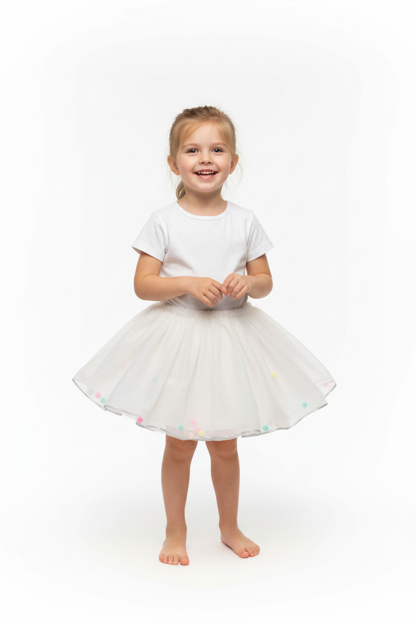 Girls Ivory Glitter Skirt on Model