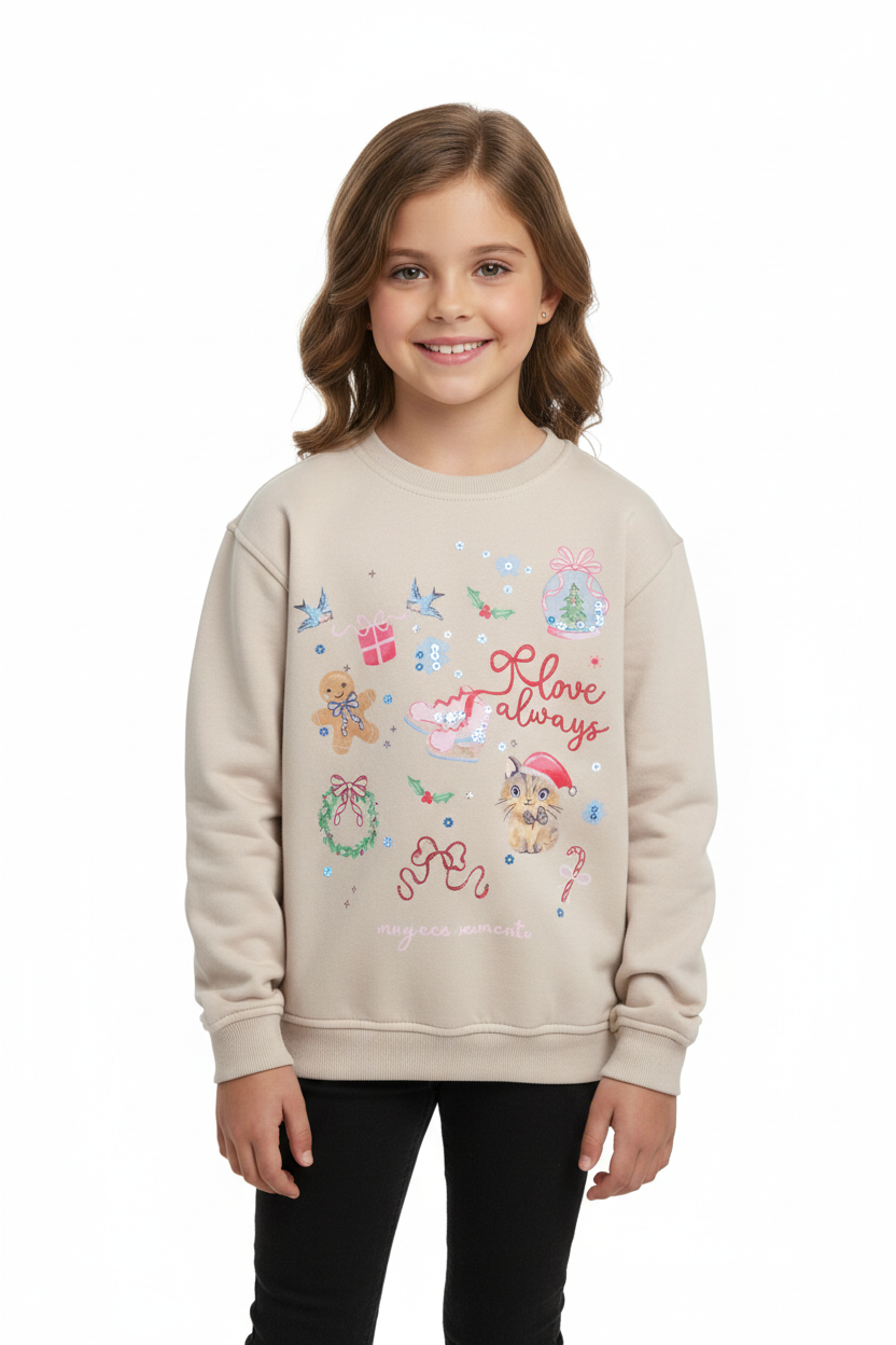 Girls Love Always Festive Sweatshirt on Model