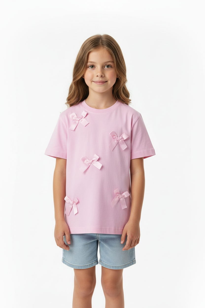 Girls Pink Bow T-Shirt - Refined