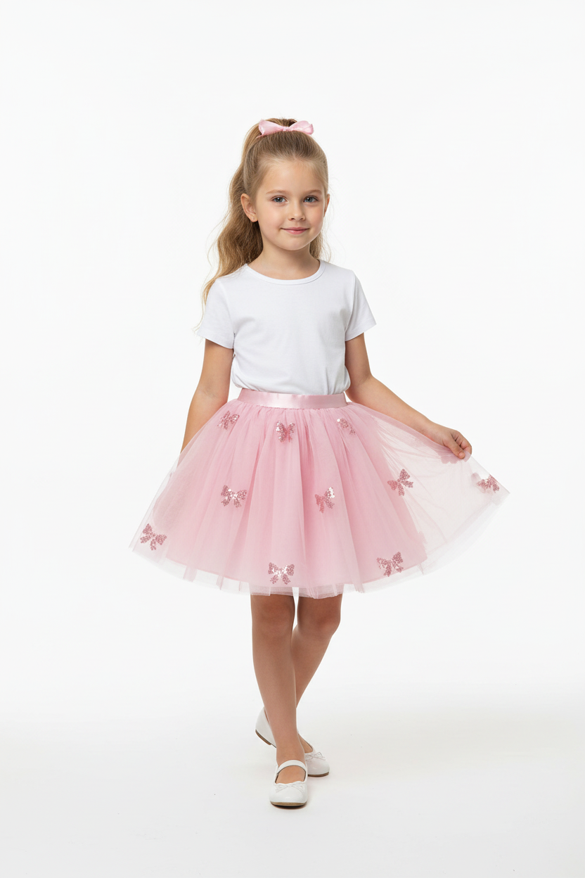 Girls Pink Tulle Skirt - Model Shot