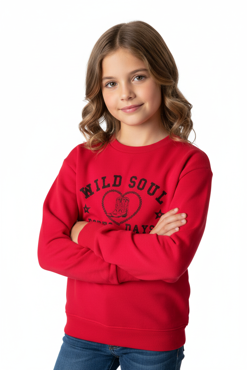 Girls Red Sweatshirt Model