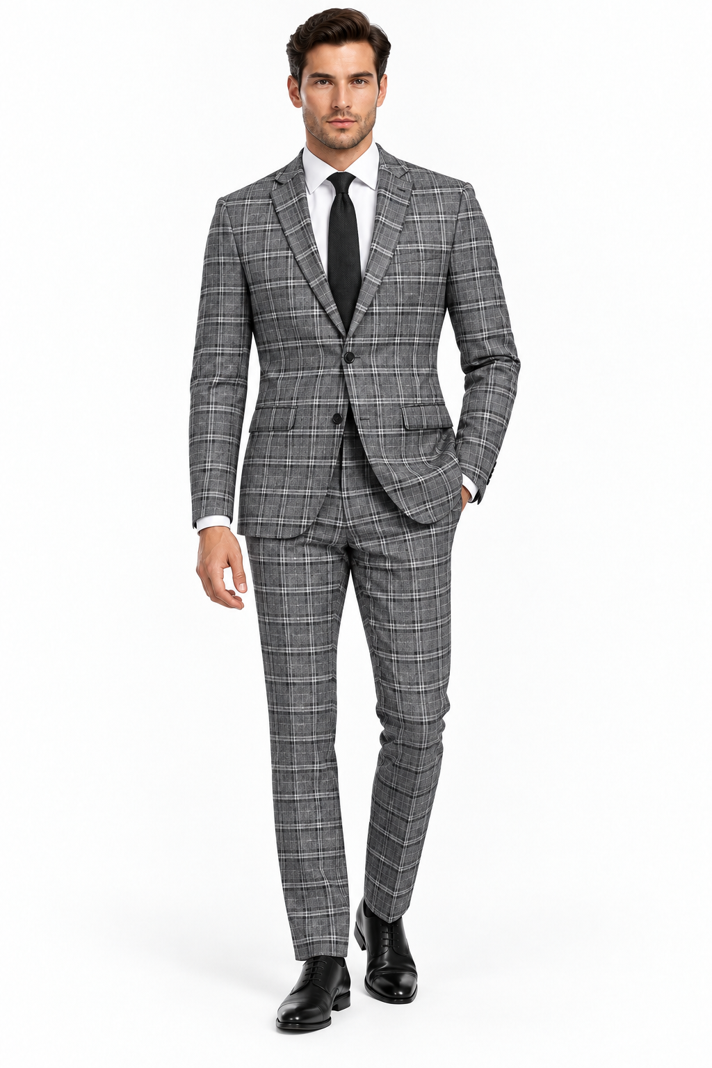 Grey check suit relaxed trousers