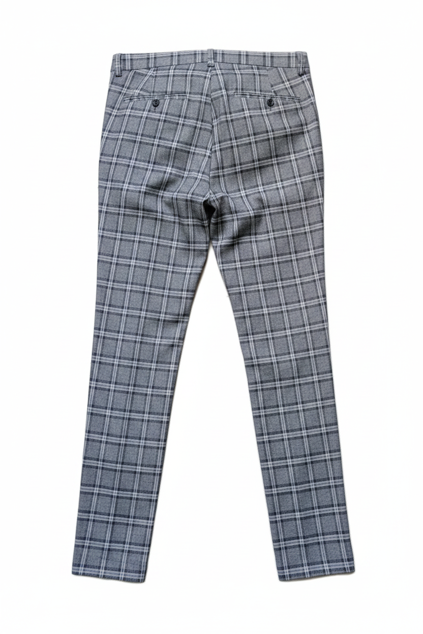 Grey Check Trousers Back