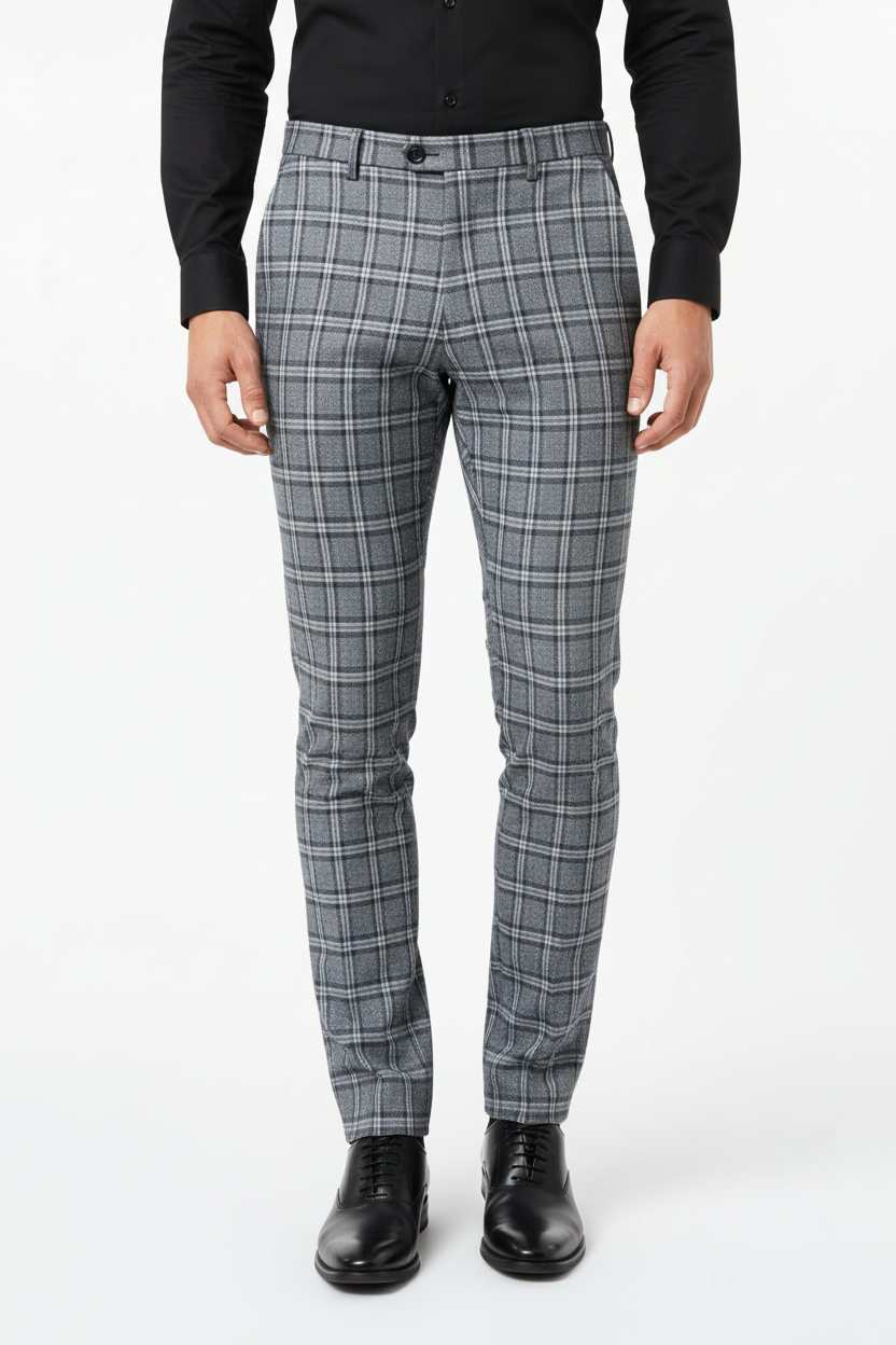 Grey check trousers model shot