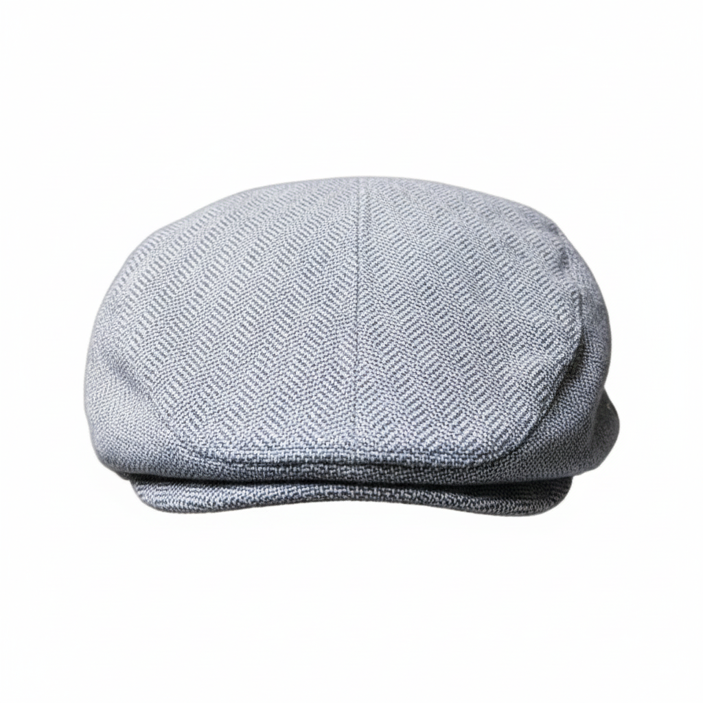 Grey herringbone flat cap – refined product shot