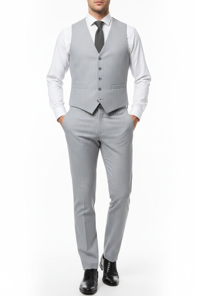 Grey Pinstripe Formal Trousers on Model