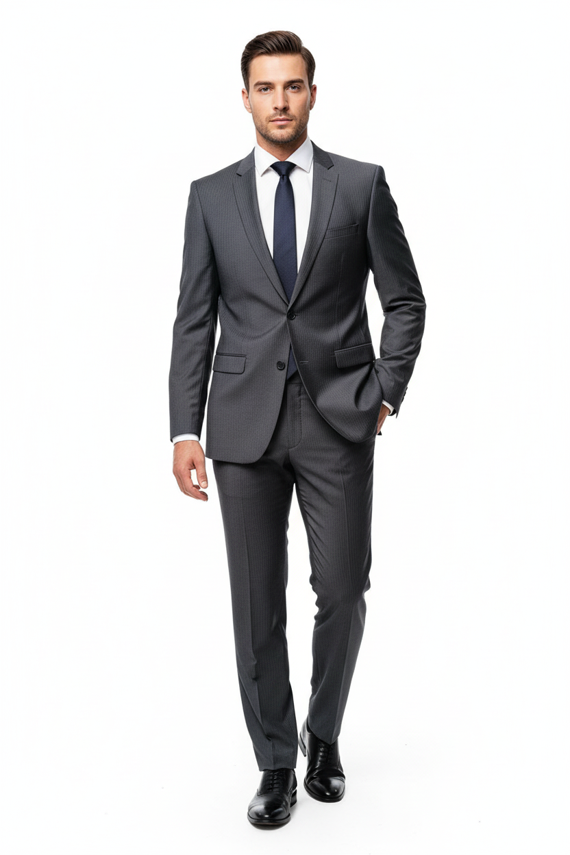 Grey Pinstripe Suit - Model Shot