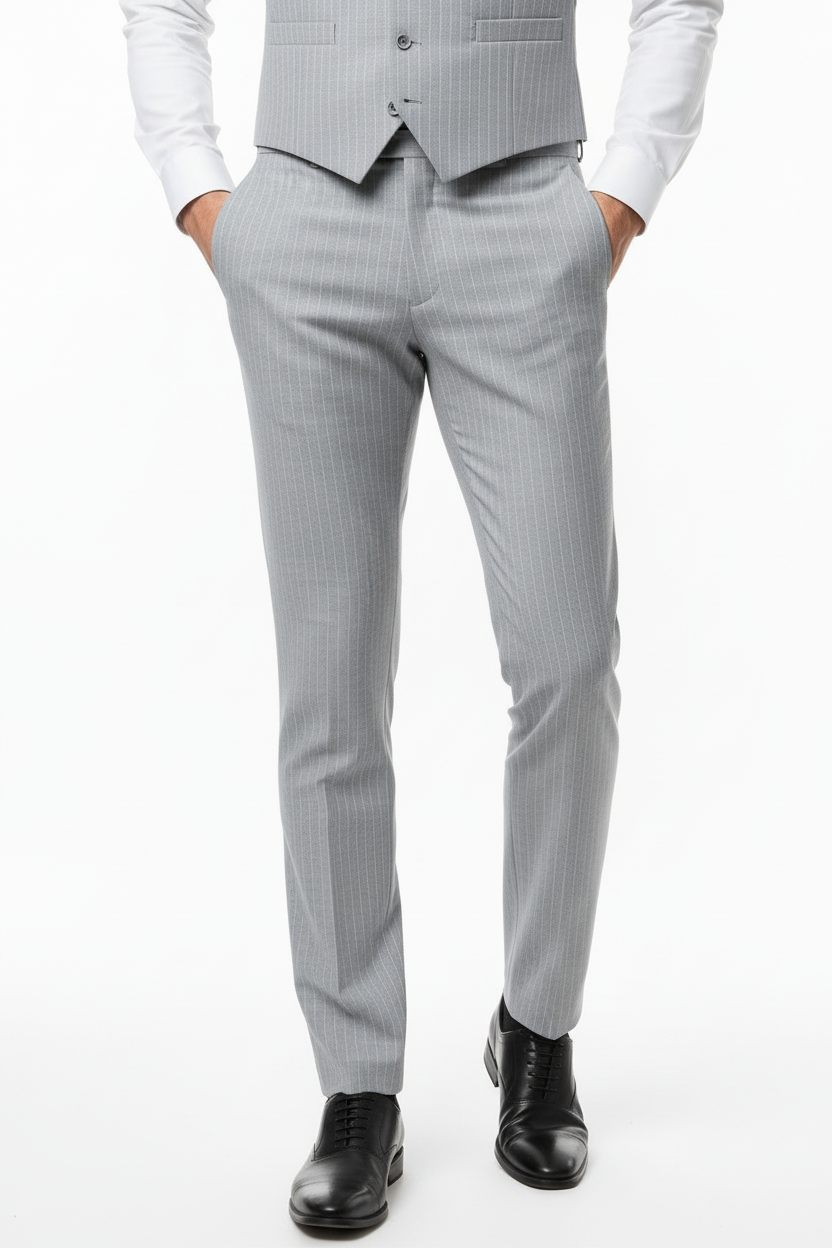 Grey Pinstripe Trousers - Waist Down