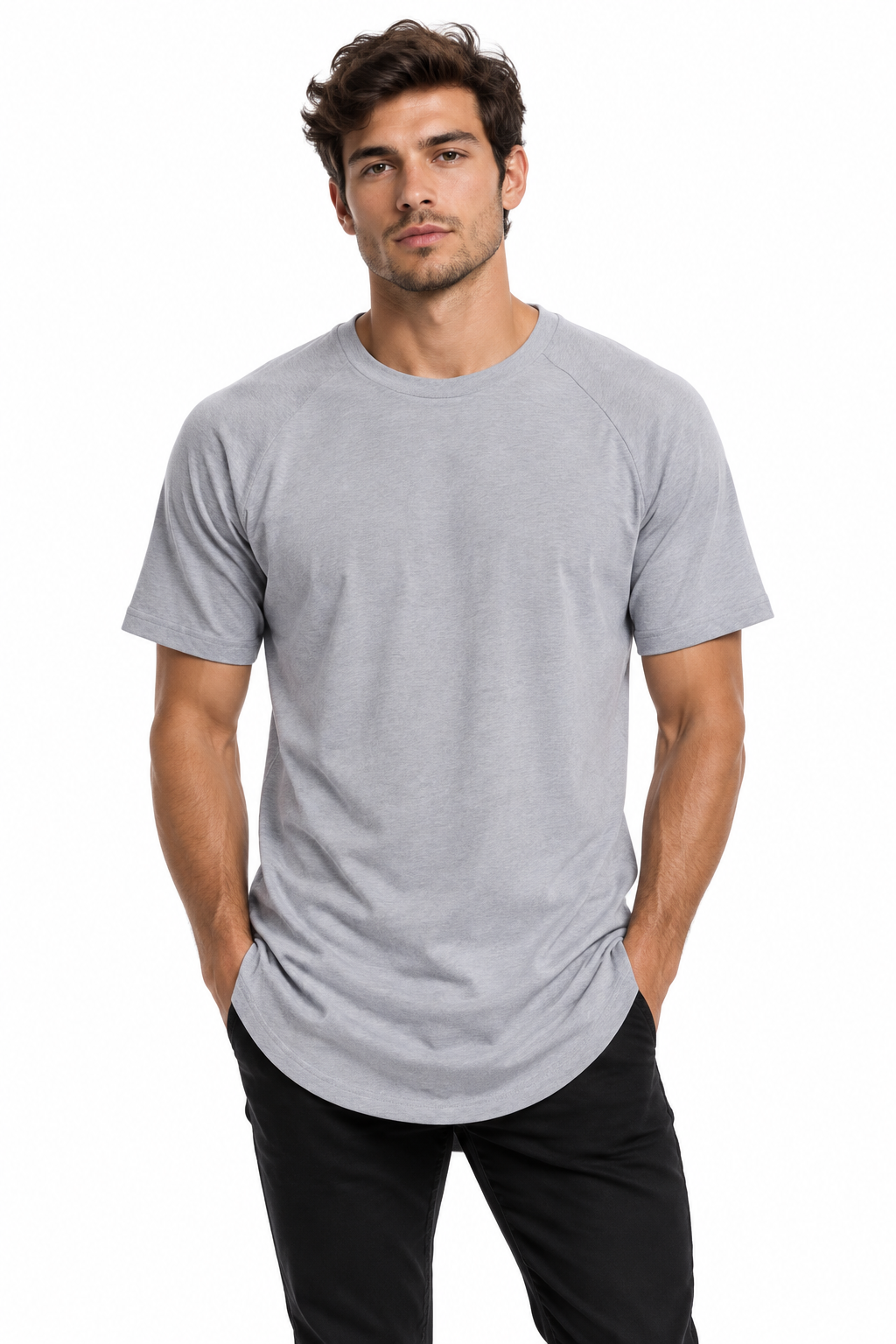 Men long grey t-shirt, Large