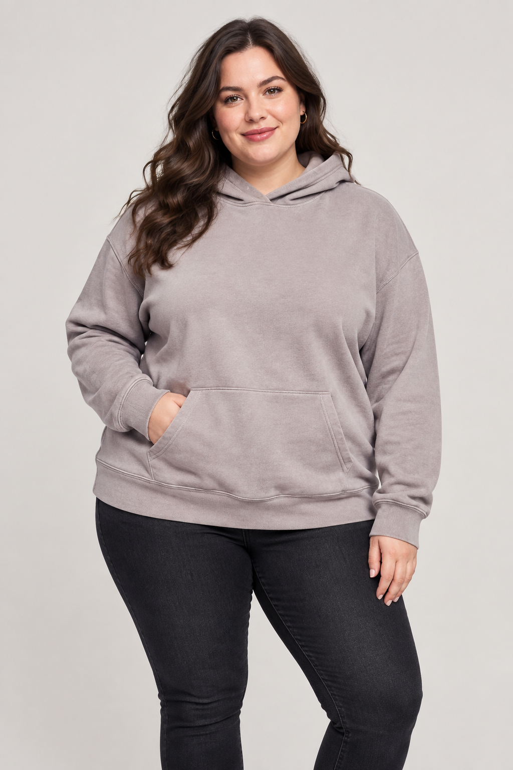 Ladies Beige Hoodie Plus Size Model