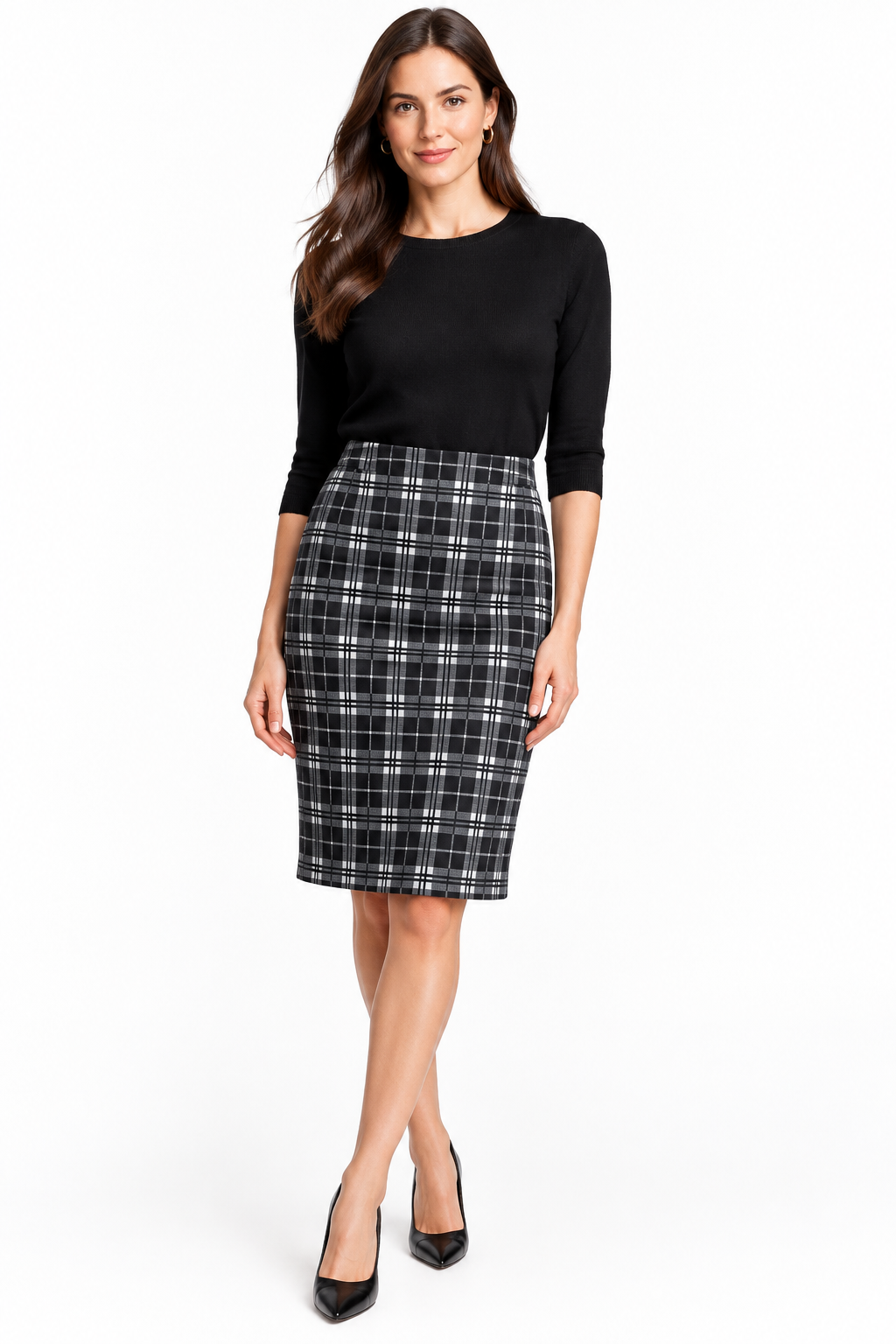 Ladies black mix skirt on model