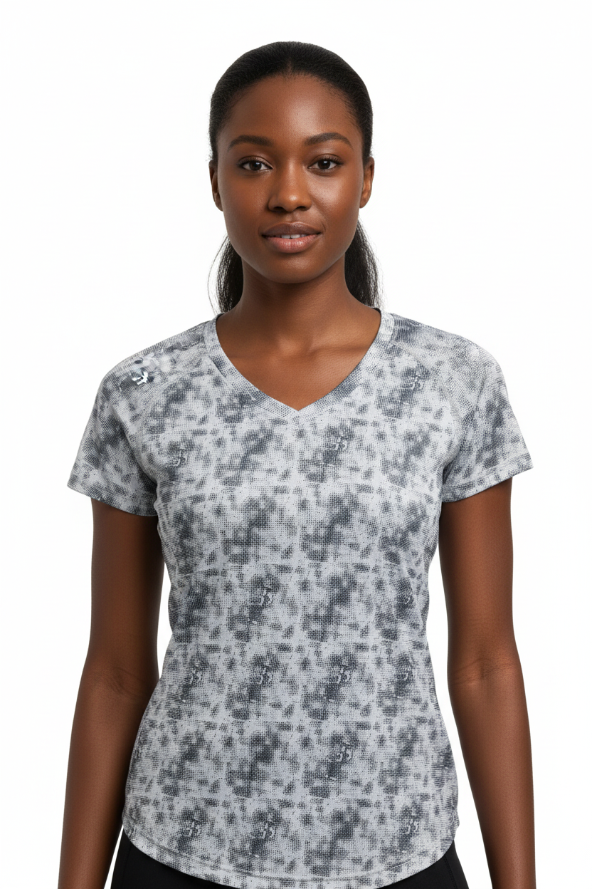 Ladies Grey Exercise T-Shirt – Woman of Colour, Face to Hip