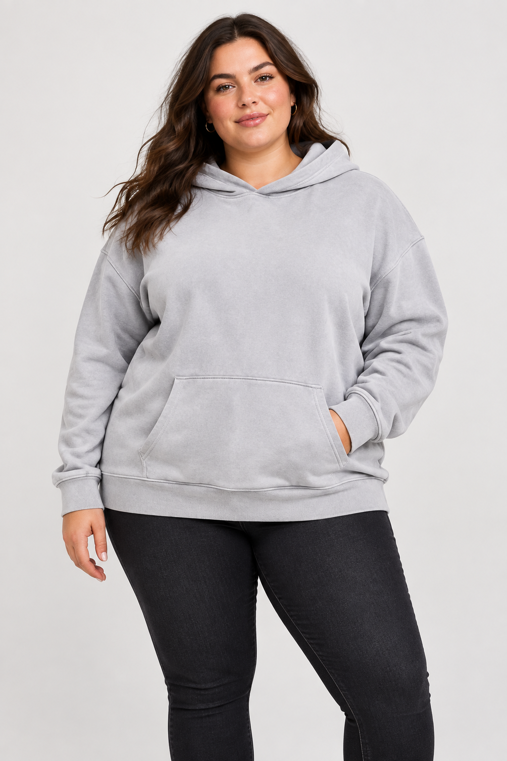 Ladies Grey Hoodie Plus Size Model