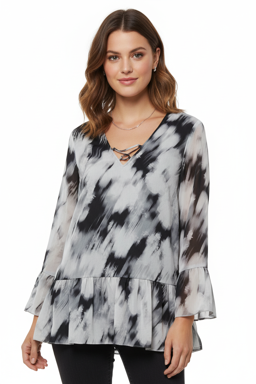 Ladies Grey Mix Blouse - Head to Waist Model Shot
