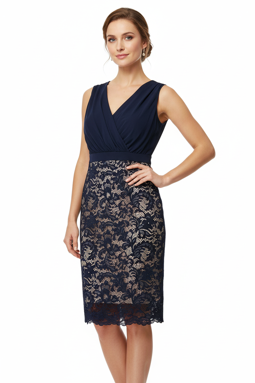 Ladies Lipsy Navy Blue Fitted Dress - Model Shot