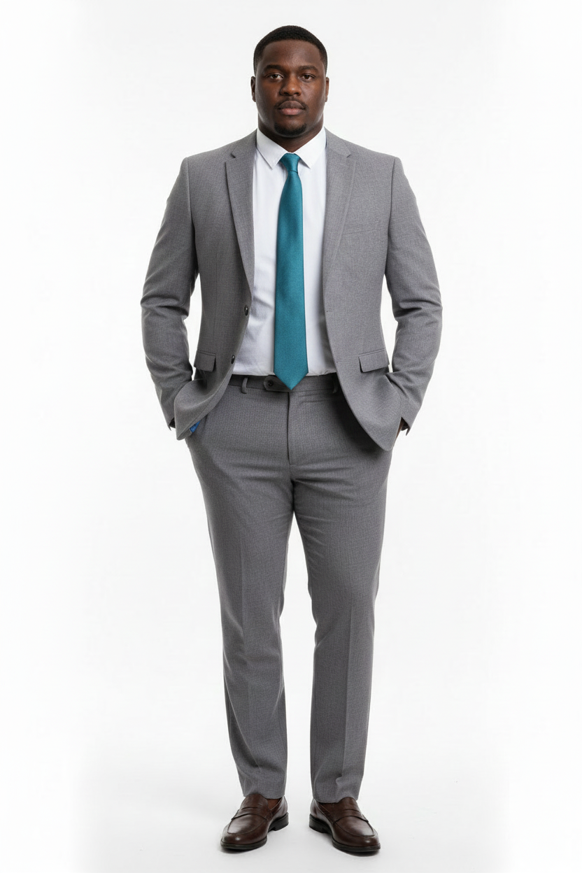 Light Grey Blazer - White Shirt & Teal Tie