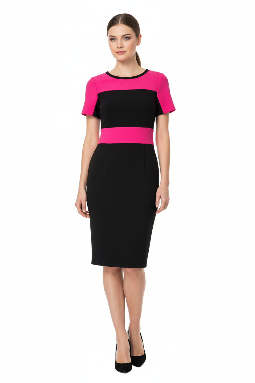 M&S Pink Black Formal Dress on Model