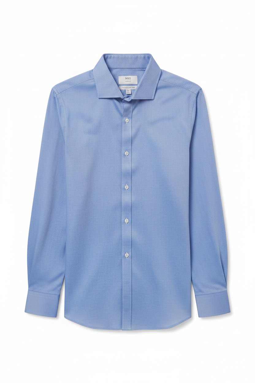 M&S Sky Blue Slim Fit Shirt - Full Flat Lay