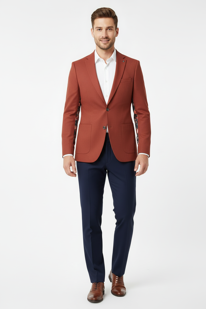 Male model facing forward, head to hip crop