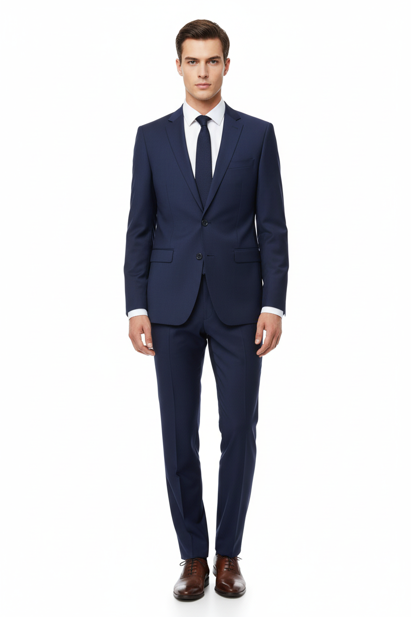 Men Navy Blue 2-Piece Slim Fit Suit - Model Shot