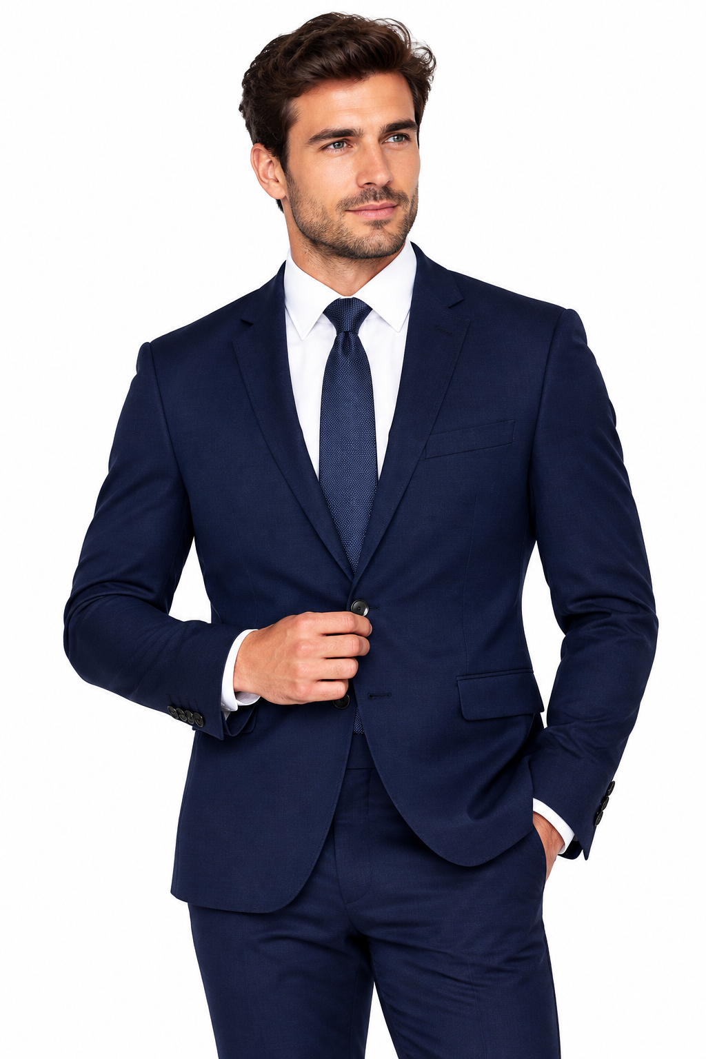 Men navy blue blazer on model