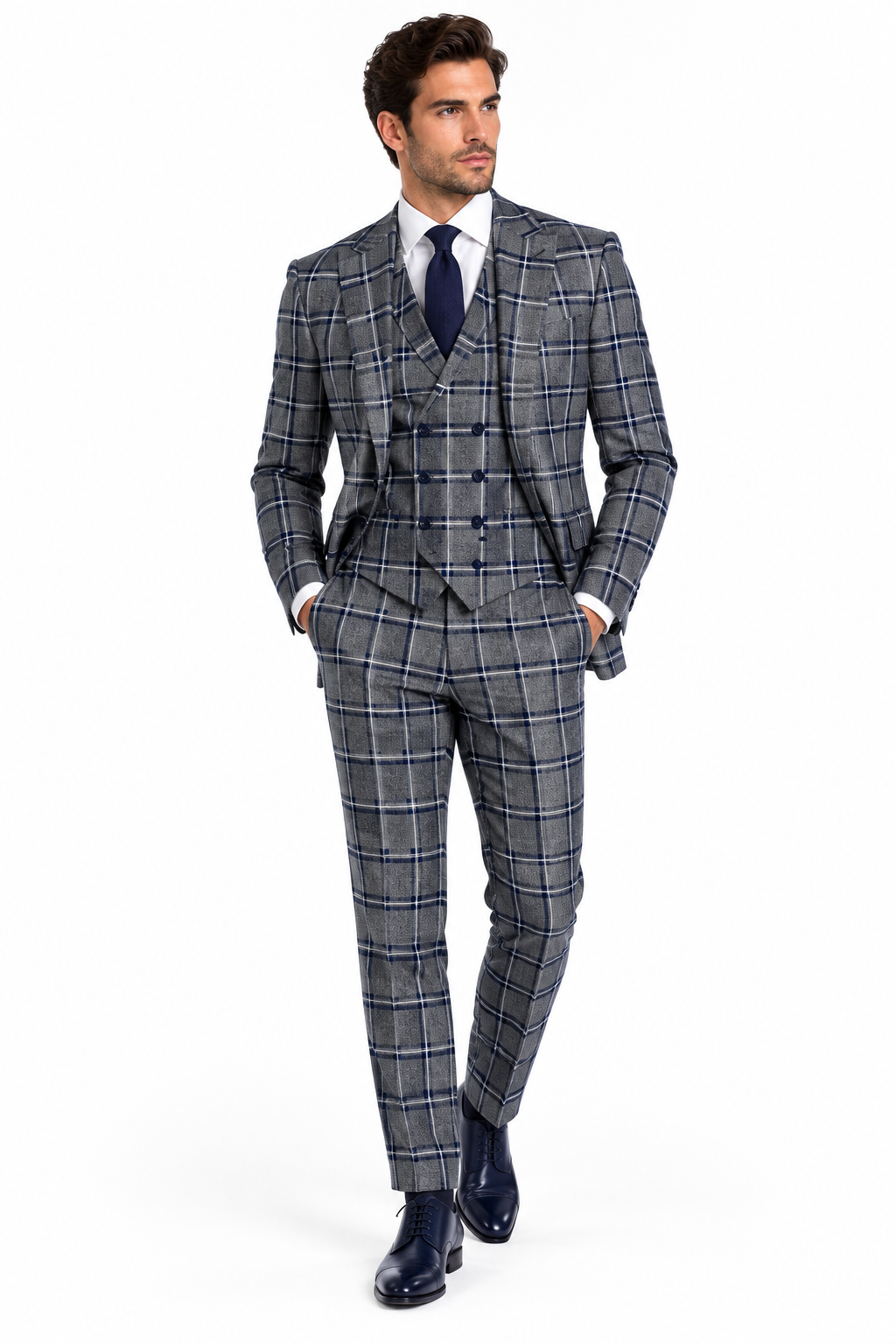 Men's 3-Piece Plaid Suit on Model