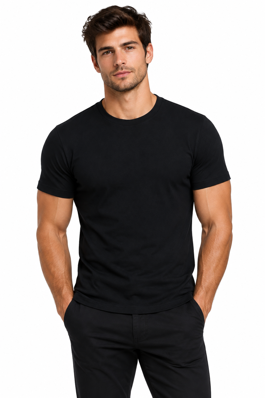 Men's Black Muscle Fit Tee - Model
